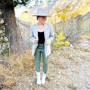 Vintage Made in USA Rayon Riding Style Classic Navy And Ivory Plaid Blazer